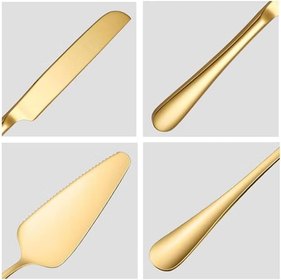 Elegant Gold Cake Cutting Set - 2 Piece Stainless Steel Knife and Server for Weddings, Birthdays, Anniversaries, and Celebrations - Gift for Bridal Showers and Cake Table Decorations