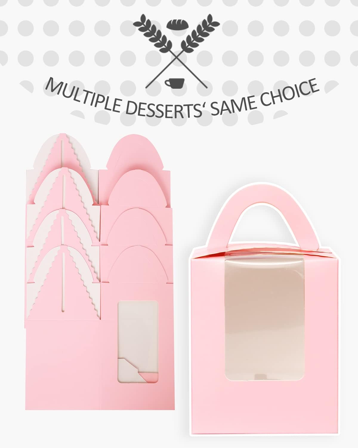 qiqee Pink Cupcake Boxes Individual 100 Packs Cupcake Holders Disposable Single Cupcake Boxes with Window 3.6" 3.6"*4.3" Cupcake Containers