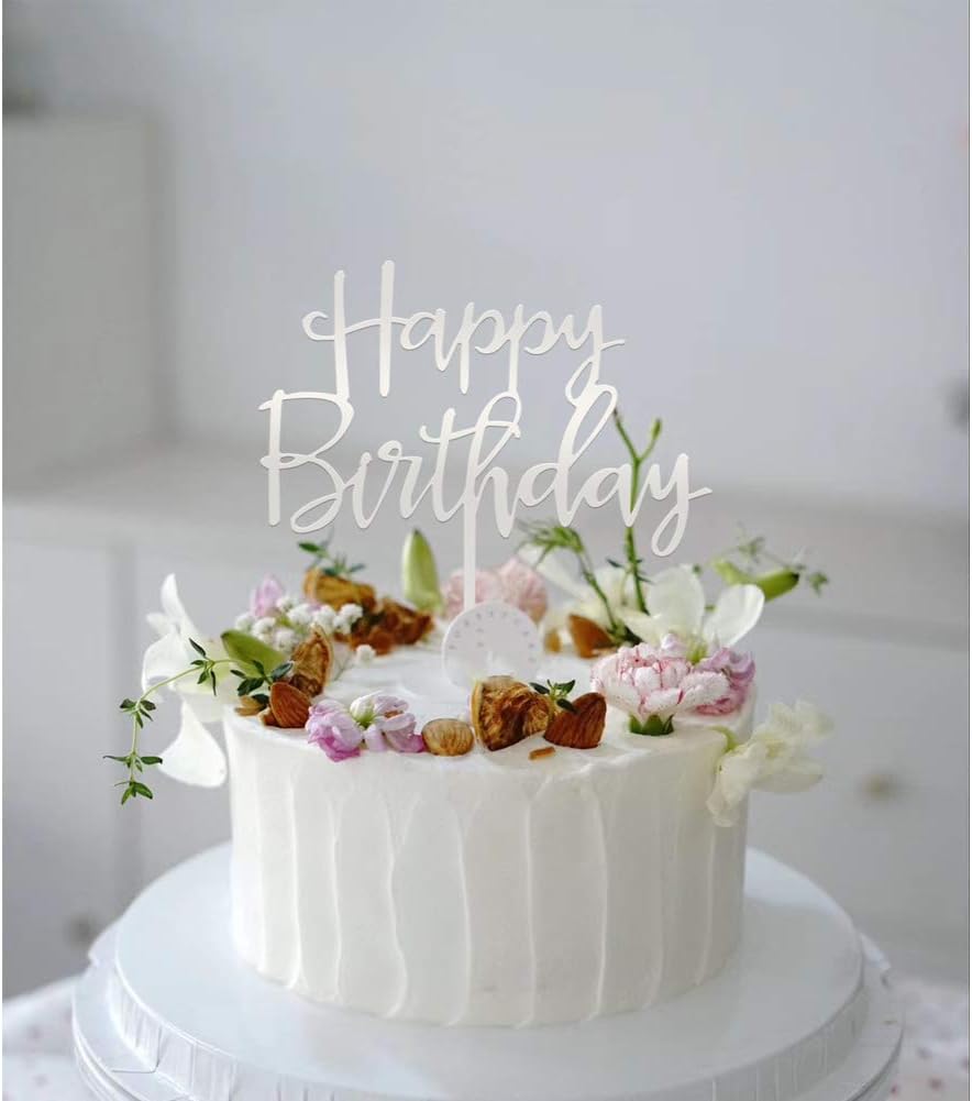 Happy Birthday Cake Topper, Mirrored Silver Acrylic Versatile Cake Topper for Birthday Party Decoration Ideas, Perfect Keepsake for your family and friends