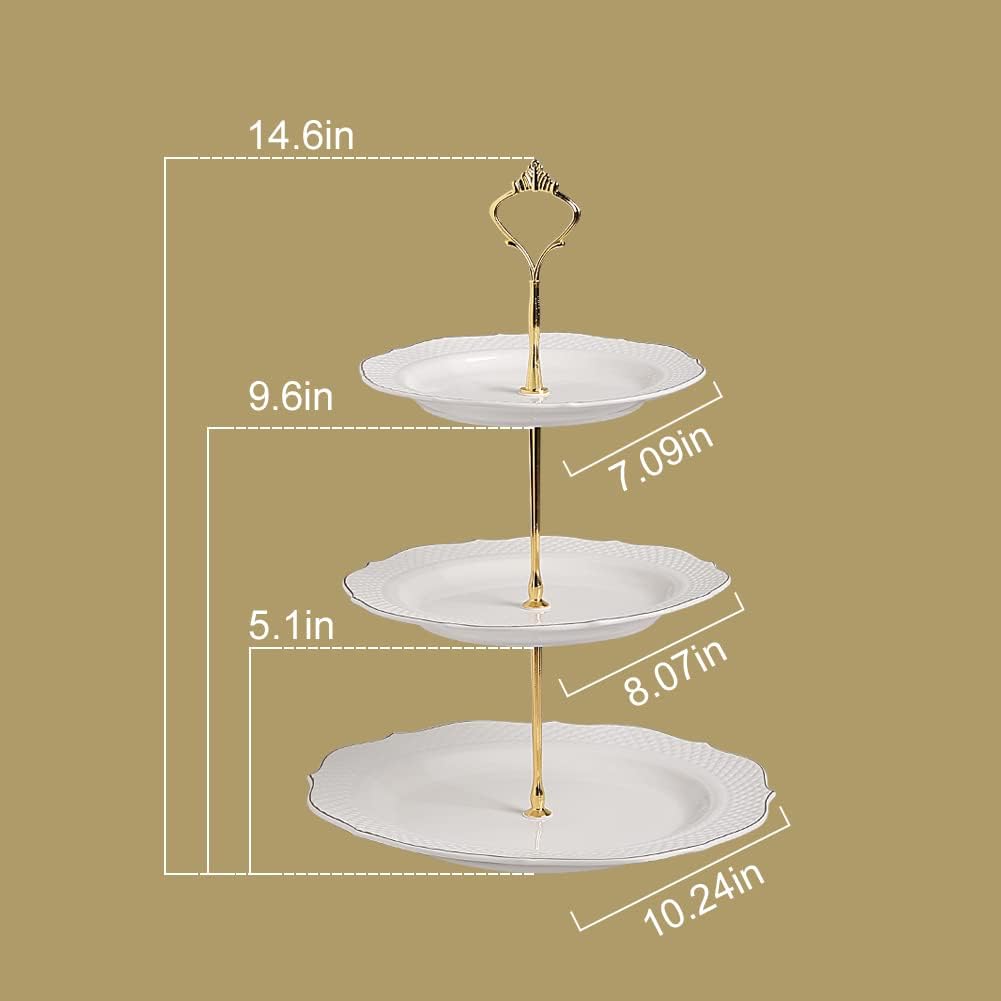Sweejar 3 Tier Ceramic Cake Stand Wedding, Dessert Cupcake Stand for Tea Party Serving Platter (New White)