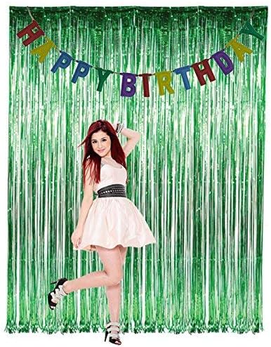 BEISHIDA 2 Pcs Green Door Streamers Tinsel Curtain Party Streamers Backdrop Fringe Foil Wall Background for Birthday Halloween Christmas Wedding Party Decoration(3.28 ft x 6.56 ft)