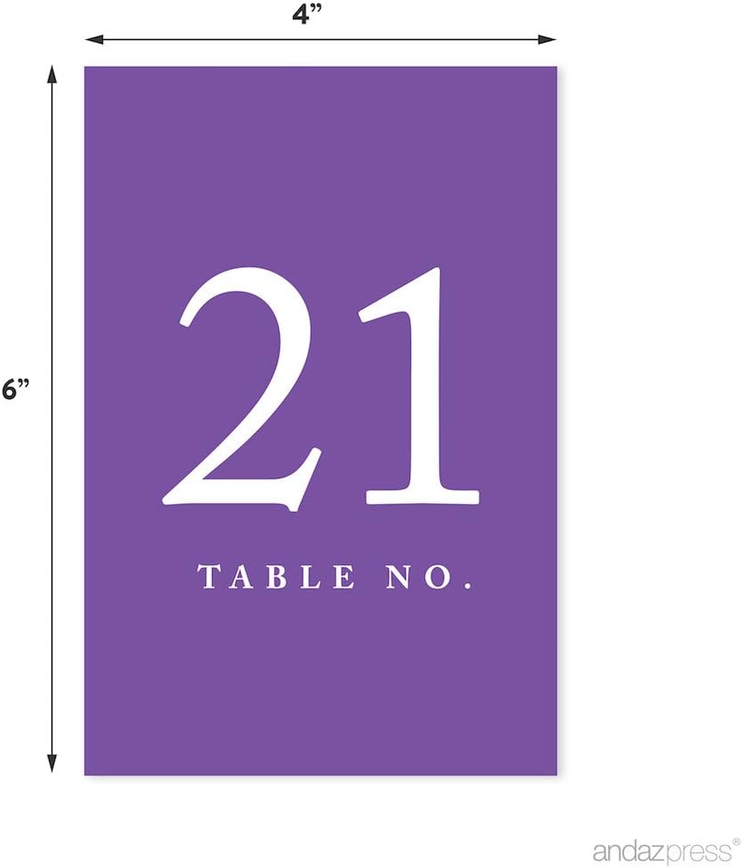 Andaz Press Purple Wedding Table Numbers 21-40, 4x6-Inches Table Number Cards For Wedding Reception Table Number For Seating Chart For Wedding Reception, Restaurant, Classroom, Boda