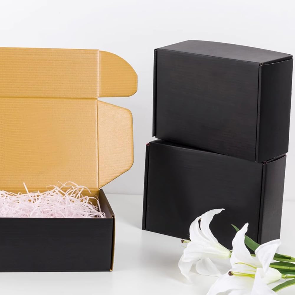 24 Pack 9x8x2 Inches Black Shipping Boxes,3 Layers Corrugated Cardboard Box, Black Mailer Boxes for Packaging Small Business Mailing Gifts Giving Products Wrap Boxes (9''x8''x2'')