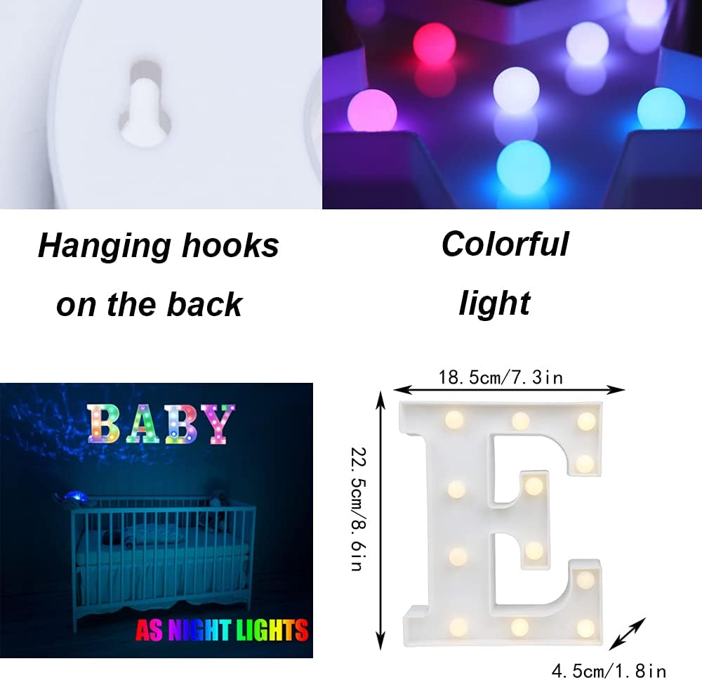 Light Up Colorful LED Marquee Letter lights, 18 Colors Changing Alphabet Letters Sign with Remote Timer for Night Light Girls Bedroom Wedding Birthday Party Lamp Christmas Home Bar Decor- Colorful E