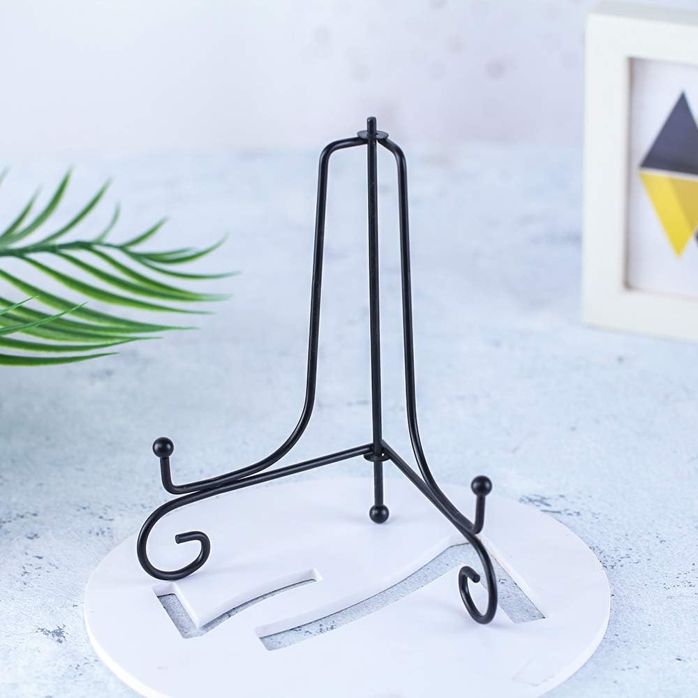 (4 pack)6"Iron Display Stand, Black Iron Easel Plate Display Photo Holder Stand, Displays Picture Frames, Cookbooks, Decorative Plates, Tablets and Art