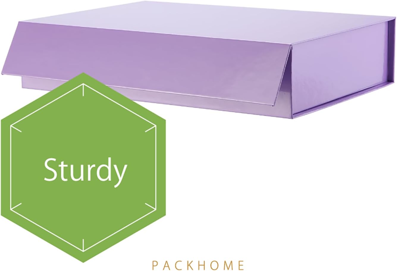 PACKHOME Gift Box 11.5x8x2.5 Inches, Sturdy Shirt Box with Magnetic Lid for Multiple Occasions (Glossy Purple)