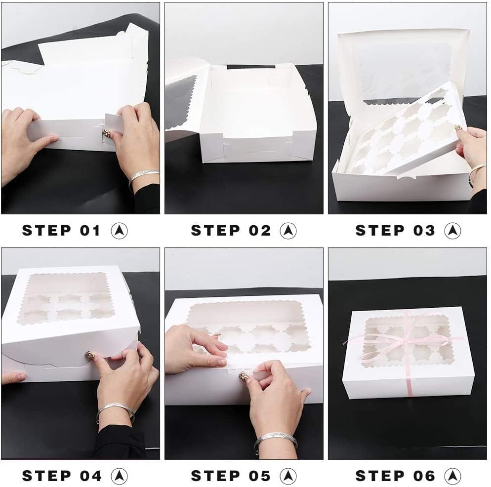 Rarapop 6 Pack Cupcake Boxes Hold 12 Standard Cupcakes, Food Grade Cupcake Holders Bakery Carrier Boxes with Windows and Inserts for Cupcakes, Muffins and Pastries