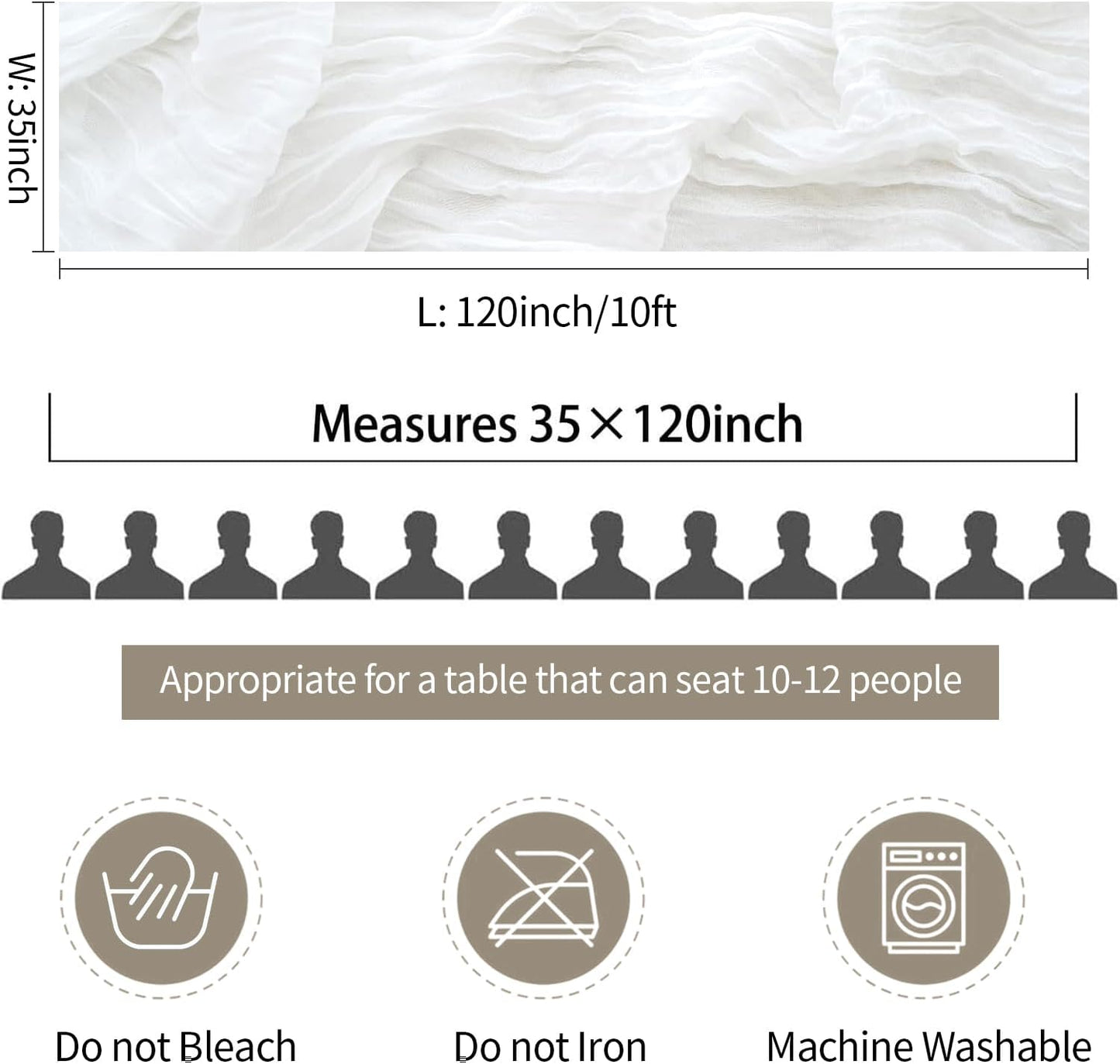 12 Pack White Cheesecloth Table Runner 10ft Gauze Runner Boho Ivory Cheese Cloth Table Runner for Wedding Bridal Shower Baby Shower Boho Table Decoration