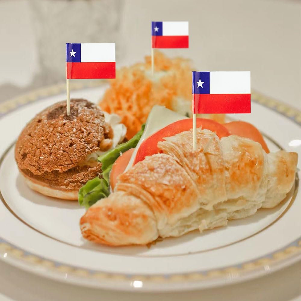 Chile Flag Chilean Flag, Small Mini Chile Toothpick Flags for Food, Cupcakes, Cocktails, Appetizers, Bar Party Decorations