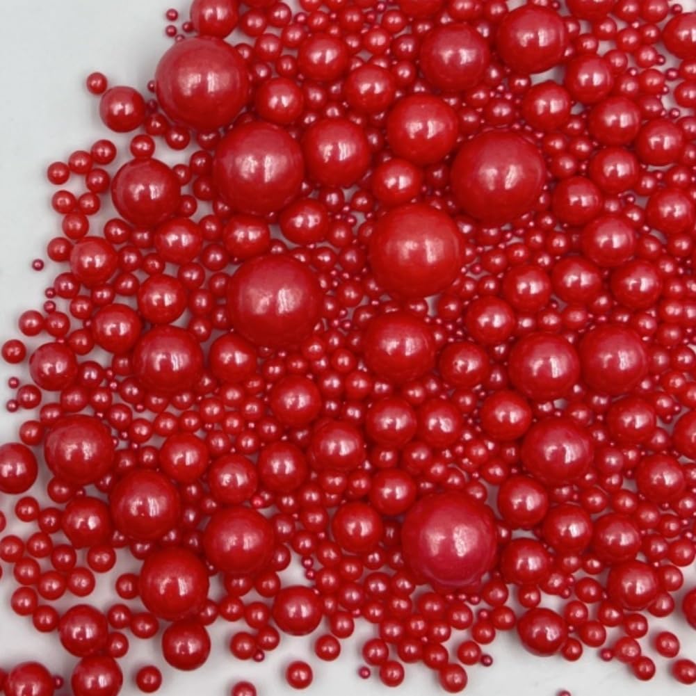 Edible Pearl Sugar Sprinkles Red Candy Mixing Size Baking Edible Cake Decorations Cupcake Toppers Cookie Decorating Celebrations Wedding Valentines Easter Halloween Christmas Supplies 120g/ 4.23oz