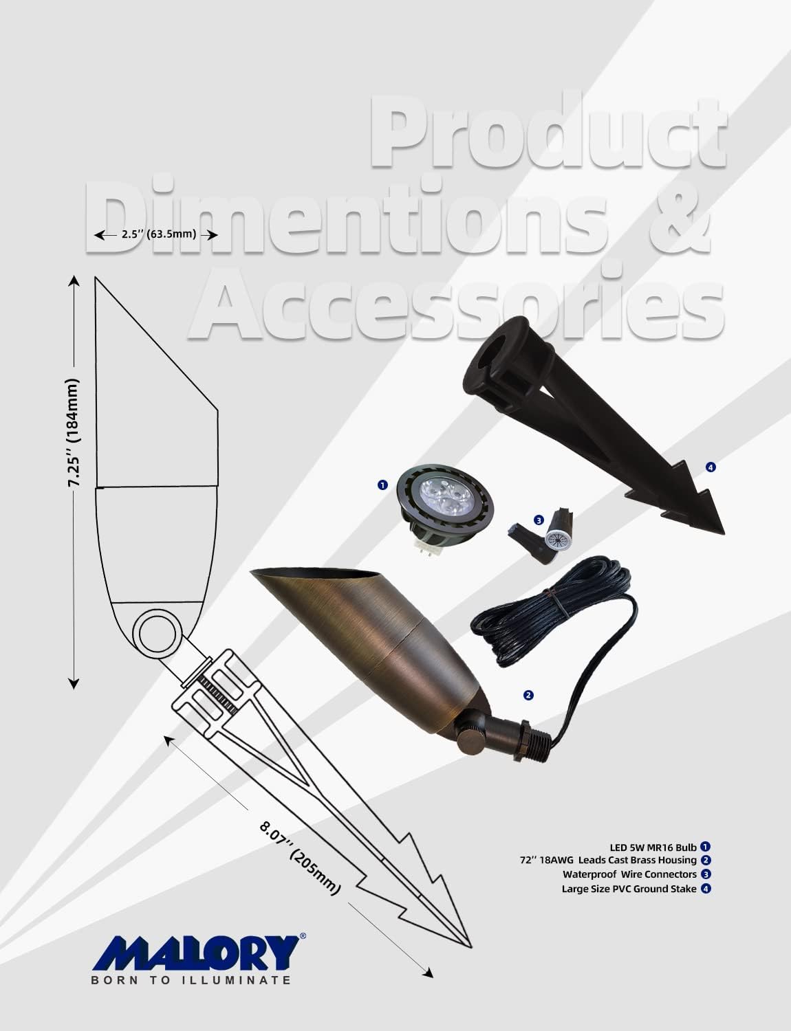 MALORY Solid Brass Landscape Spotlight 10-Pack with Bulb(S06), Low Voltage Front and Backyard Landscape Lighting with Large Rugged Slot Spike & Wire Connector,12V AC/DC Garden Patio Spot Up Light