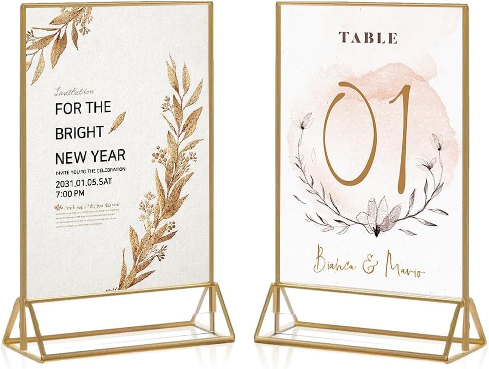 24 Pack Gold Acrylic Sign Holder, Picture Frames Wedding Double Sided Display Clear Sign Holders Stand Desktop Table Menu for Wedding Party Restaurant (4×6)