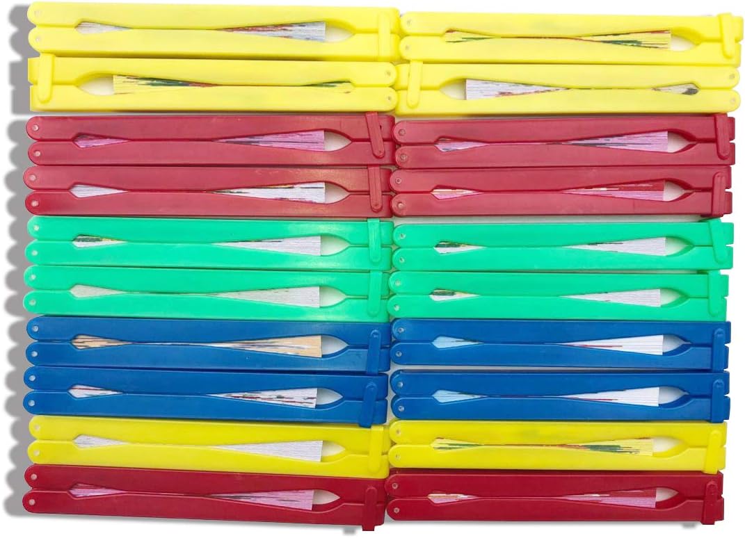 20 Pcs Folding Handheld Paper Fans Bulk Chinese Oriental Floral Wedding Round Shaped Accordion Fans Assortment with Plastic Handle for Birthday Party Favors Supplies(Colorful Handle)