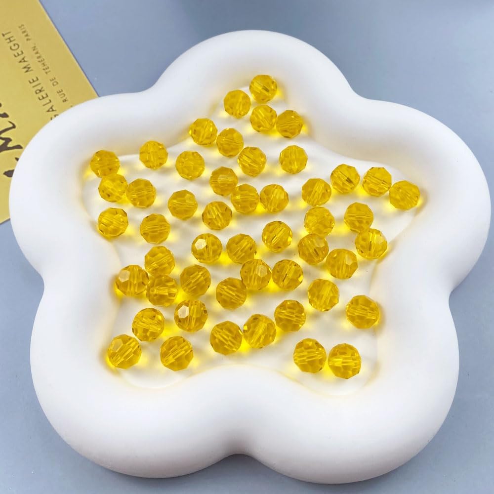 200 PCS 6mm Crystal Glass Beads Round Multiple Faceted Loose Spacer Glass Beads for DIY Handcrafte Bracelet Necklace Earring Jewelry Making(Orange)