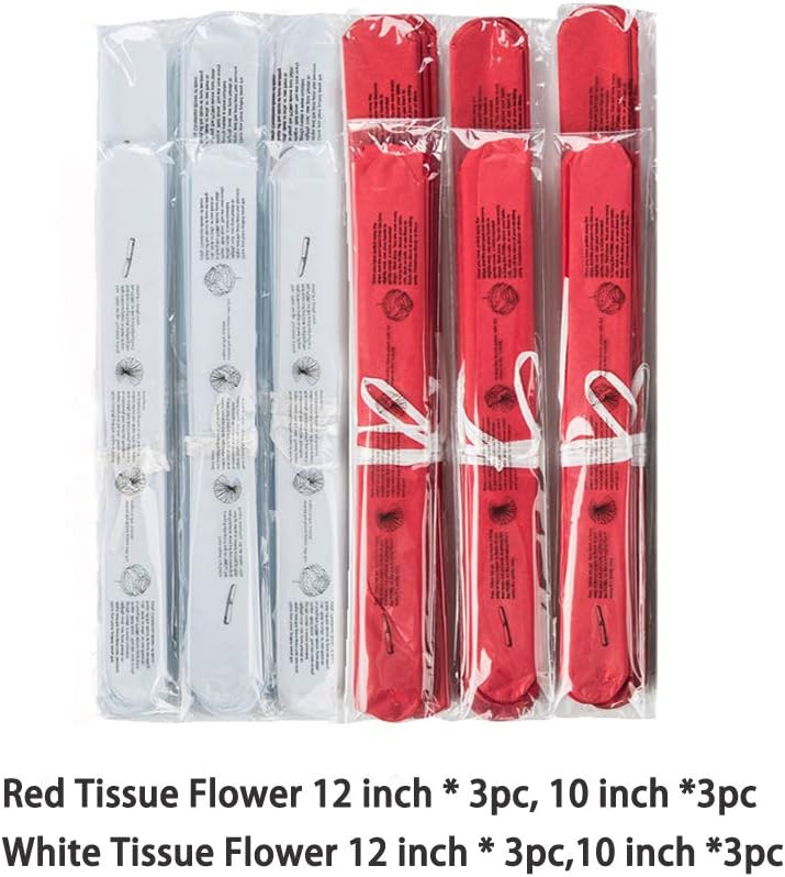 Red Paper Flower Tissue Pom Poms Party Supplies (red,white,12pc)