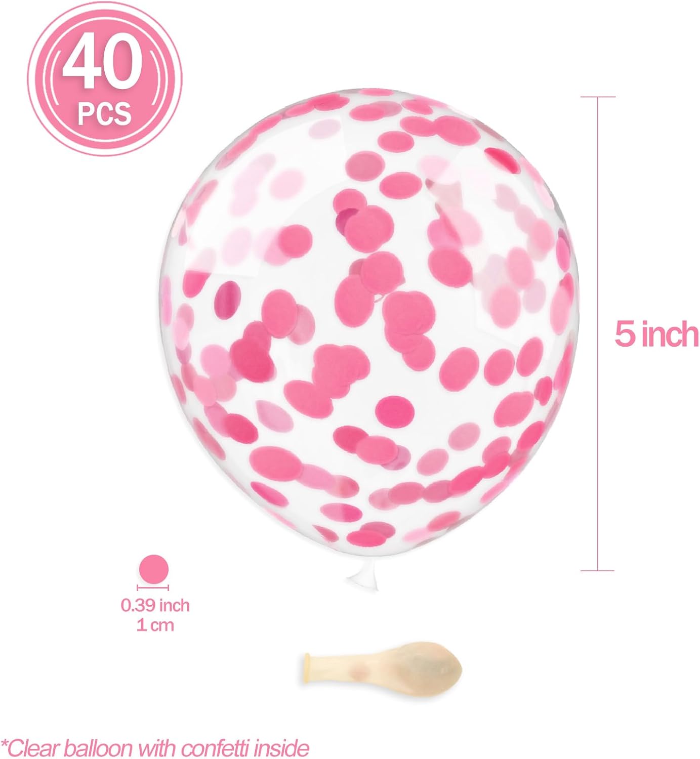 Pink Confetti Balloons, 40 Pcs 5 Inch Clear Balloons with Confetti Inside for Birthday Party Graduation Engagement Cake Topper Decor Bridal Shower Baby Shower Decoration Supplies