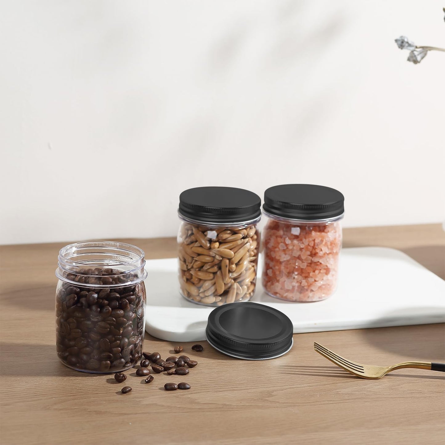 novelinks 8 oz Clear Plastic Jars with Screw-On Lids - BPA-Free Refillable Storage Containers for Slime, Spices, Crafts, Kitchen & Home Organization (16 Pack,Black)