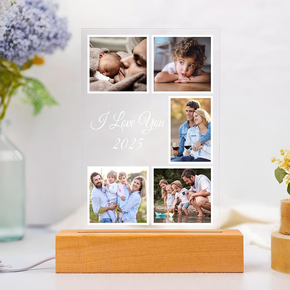 Custom Picture Frames with Photo, Customized Photo Frame with Night Light, Personalized Photo Frame, Personalized Birthday Gifts for Women Men Kid Baby Family Friend