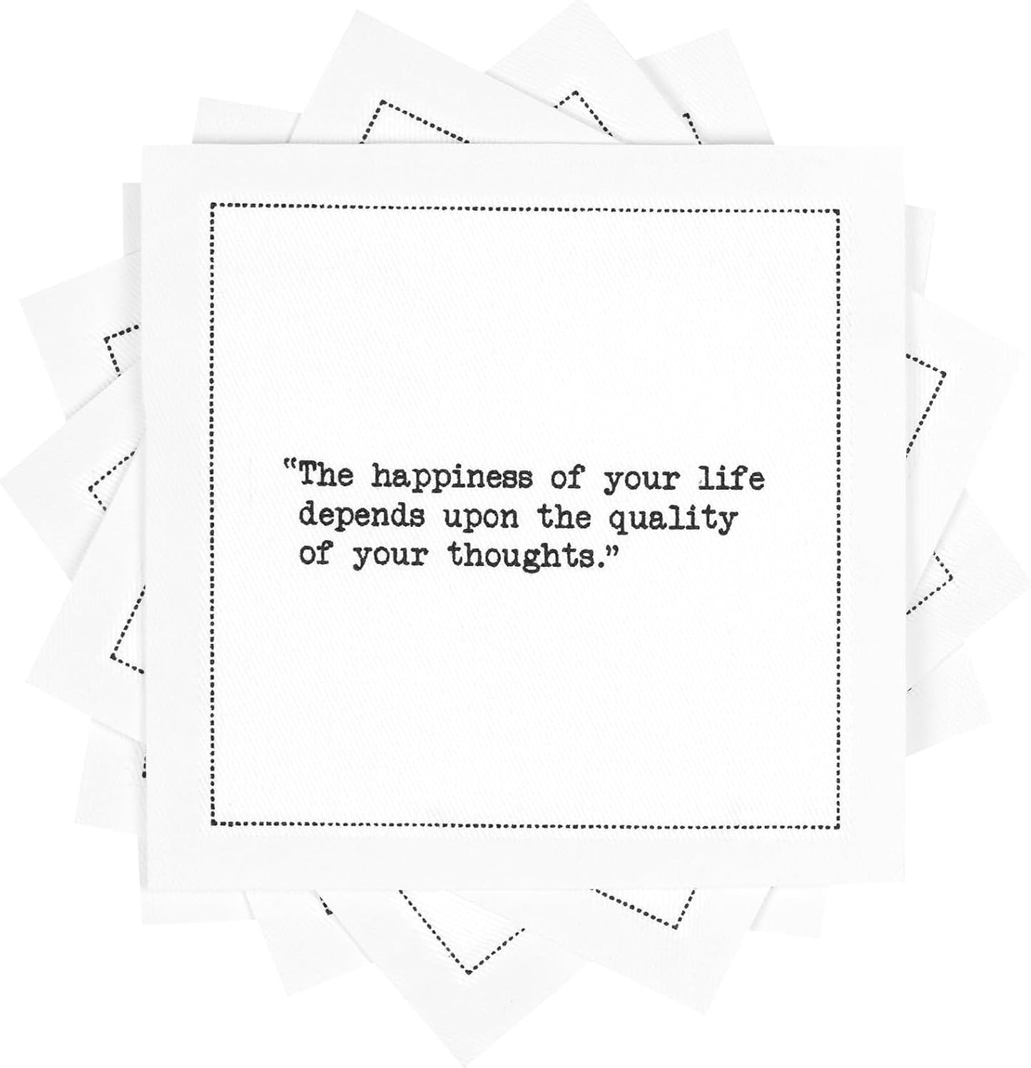 Marcus Aurelius Quotes Napkins - White Cotton Cloth Napkins, 4.5" x 4.5" (50 Pack) for Cocktails, Beverages, Parties, Weddings, Birthdays