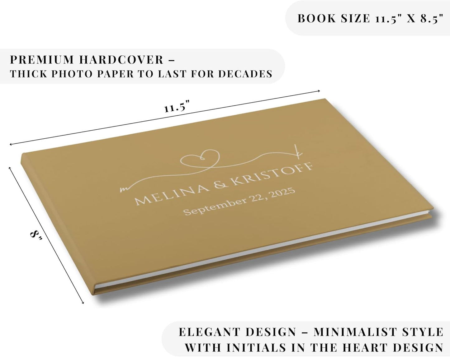 Wedding Guest Book – Personalized Polaroid Guest Book for Wedding Reception, Custom Sign In Photo Book with Blank Pages, Elegant Keepsake for Guests (Metallic Gold)