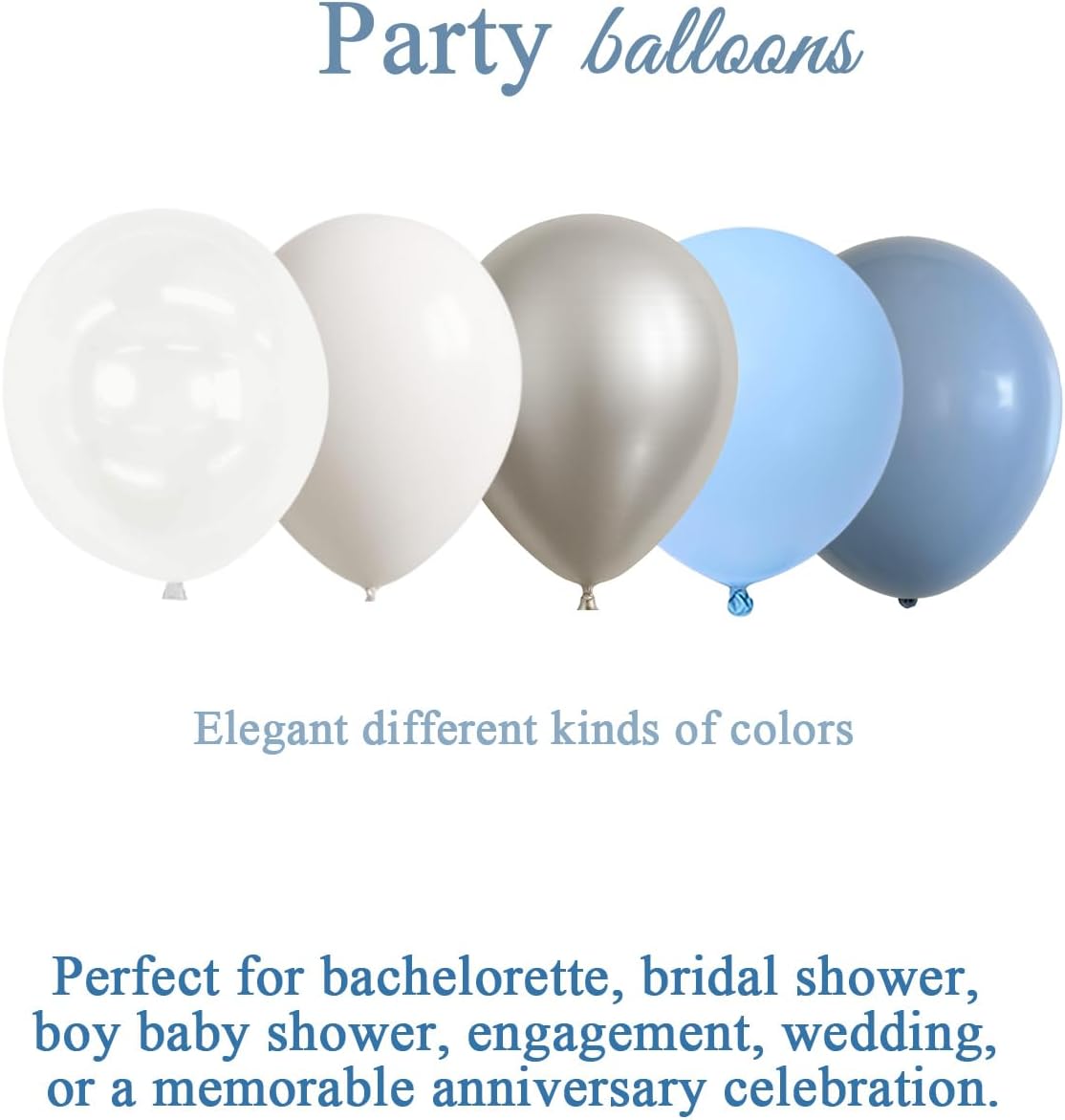 Dusty Blue and White Silver Balloons Bachelorette Party Decorations- 35Pcs 12in Baby Blue, White, Clear, Diamond Silver Latex Baloons for Bachelorette, Baby Shower Boy Party Décor
