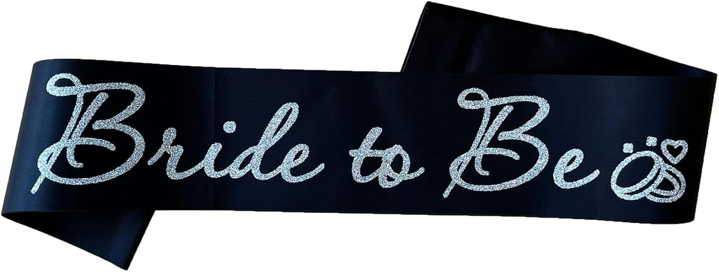 Black Bride to Be Sash for Bridal Shower Bachelorette Party Wedding Hen Party Decorations Engagement Gifts Favors Miss to Mrs Sash with Glitter Letter Silver