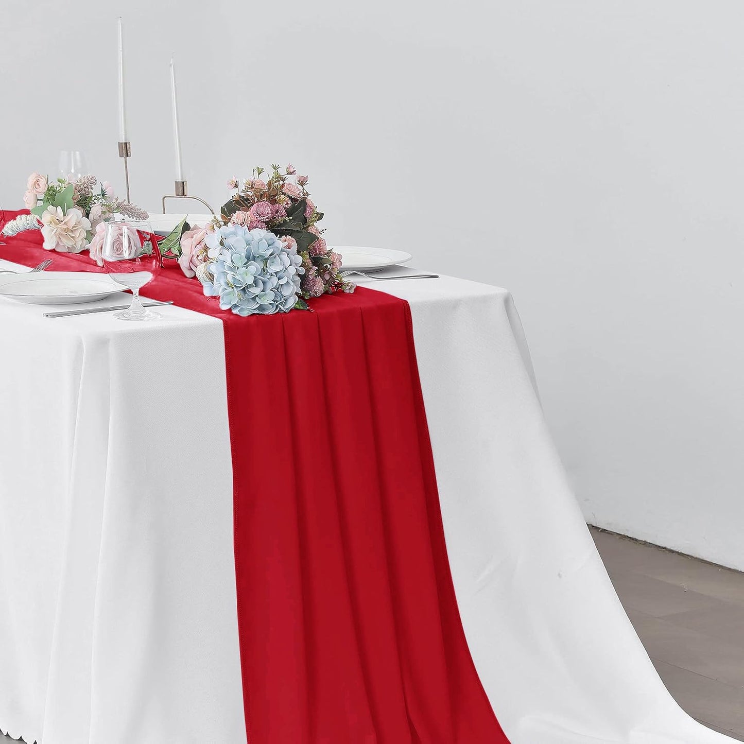 2 Pack 10Ft Red Chiffon Table Runner Sheer 29x120 Inch for Romantic Wedding Decor Bridal & Baby Shower Birthday Rustic Party Decoration