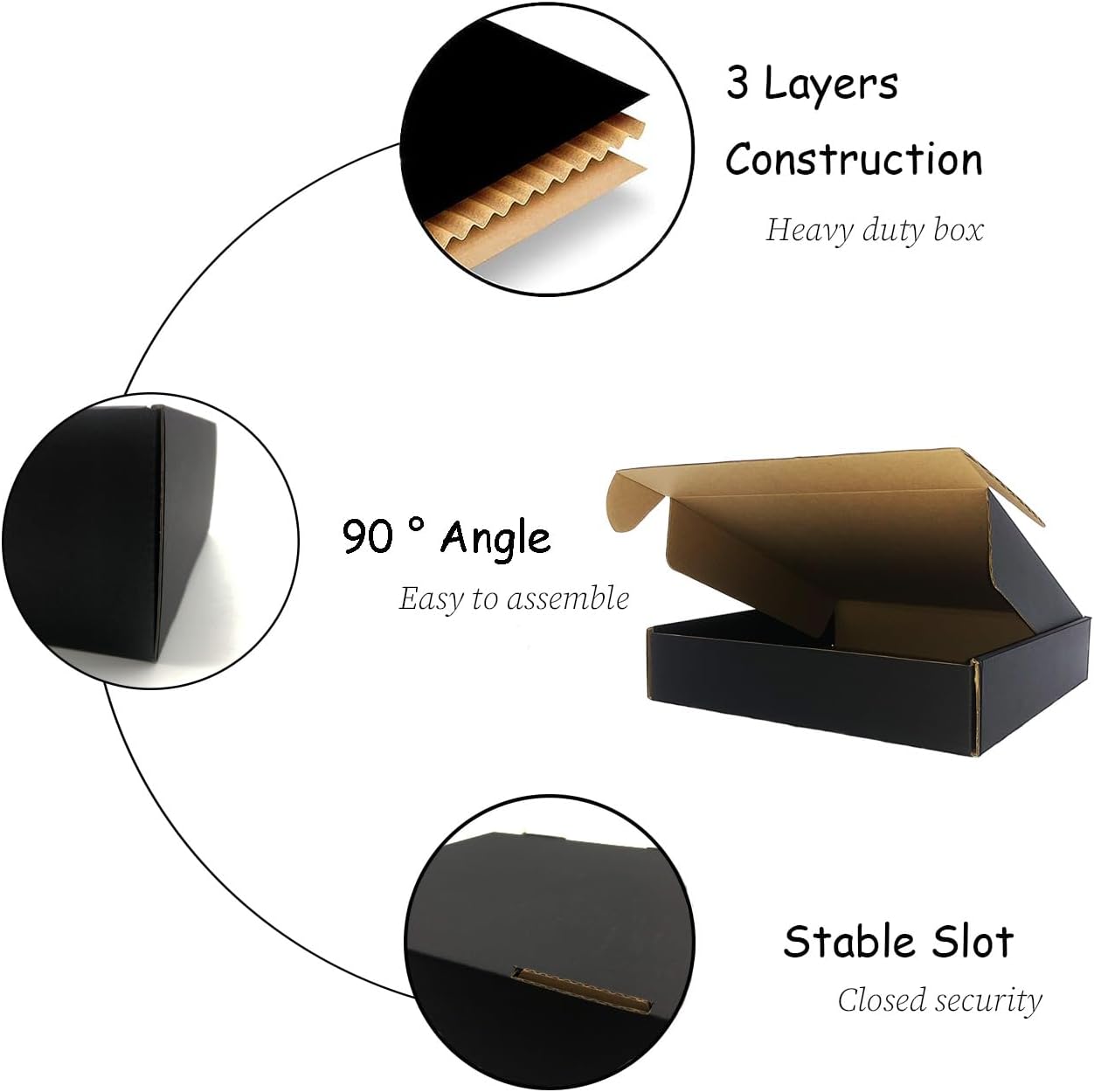 24 Pack 10 x 10x 2 Inches Shipping Boxes,Black 3 Layers Corrugated Cardboard Box, Mailer Boxes for Packaging Small Business Mailing Gifts Digest Giving Products Wrap Boxes (10''x10''x2'')