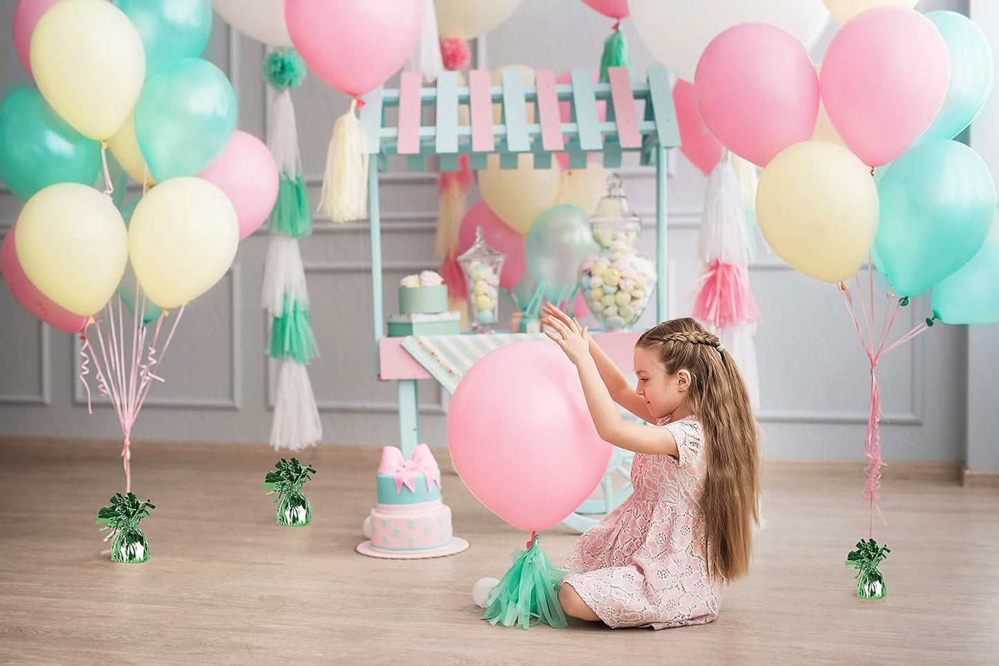 ROYALHOUSE Metallic Plastic Wrapped Balloon Weights for Party Decorations, 12 Pcs (Green)