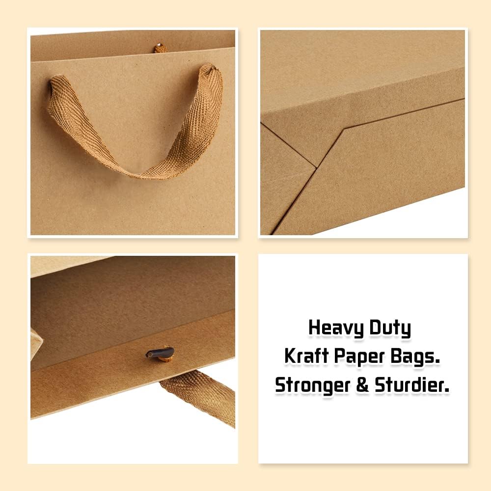 BagDream Paper Bags 10.6x3.1x8.3 25Pcs Gift Bags Heavy Duty Kraft Brown Gift Paper Bags with Handles Soft Cloth, Party Favor Bags, Shopping Bags, Retail Merchandise Bags, Wedding Party Gift Bags
