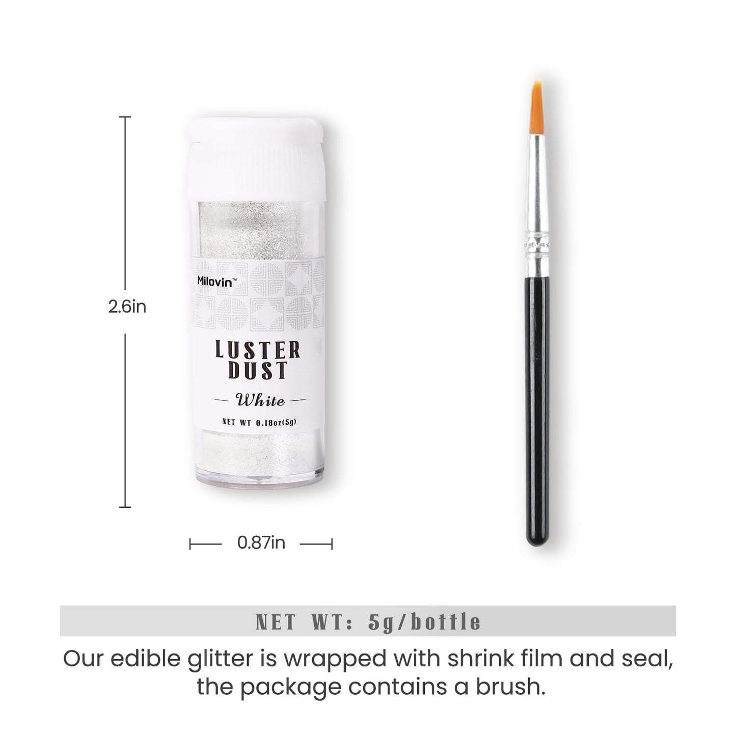 White Edible Glitter for Cake Decorating, 5g White Luster Dust Edible for Drinks, Glitter for Cocktails, Drinks, Macaron, Cookies, Cupcakes, Chocolate, and Strawberries(0.18oz, white)