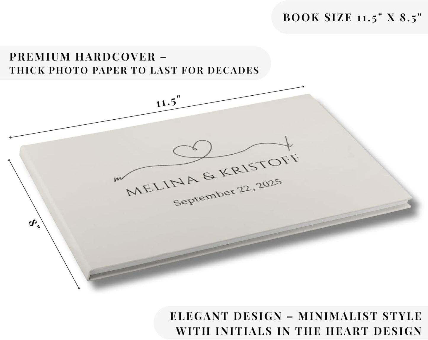 Wedding Guest Book – Personalized Polaroid Guest Book for Wedding Reception, Custom Sign In Photo Book with Blank Pages, Elegant Keepsake for Guests (Linen Cream)