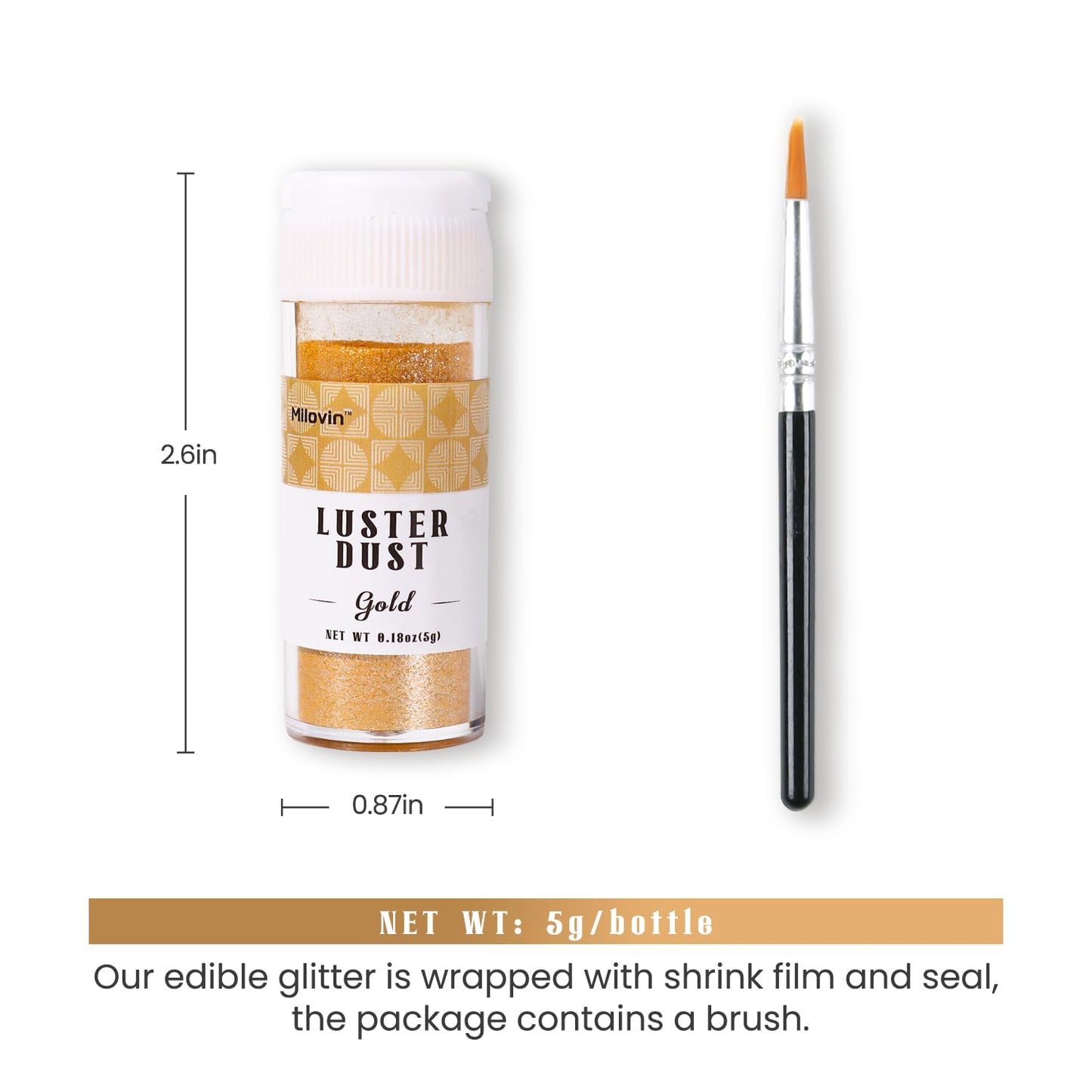 Gold Edible Glitter for Drinks, 5g Luster Dust Edible for Food, Perfect for Cake Decorating, Cocktails, Cupcakes, Drinks, Chocolate, Strawberries(0.18oz, Gold)