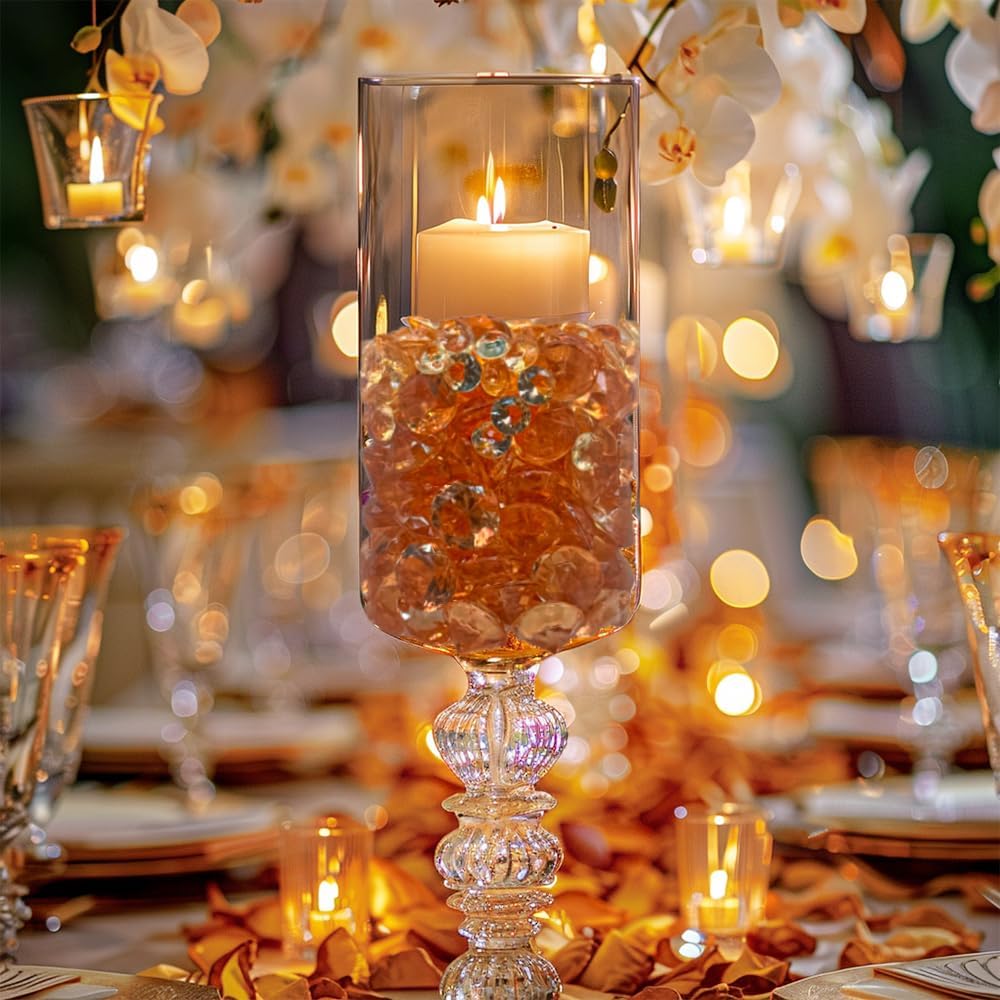 HappyFiller 720 PCS Champagne Acrylic Diamonds Gems for Fall Decoration Vase Fillers,Wedding Centerpieces,Party Table Scatters Decor,Home Accents,Arts Crafts,Treasure Jewels Gemstones