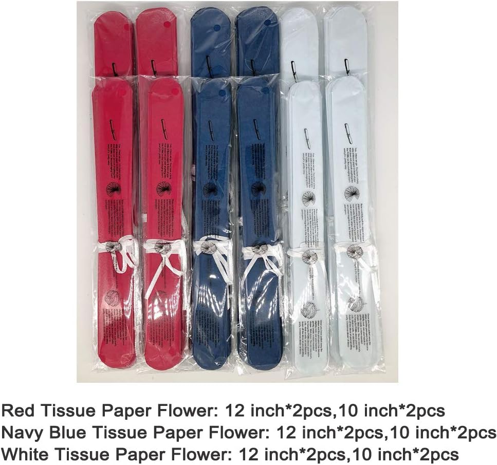 Paper Flower Tissue Pom Poms Party Supplies (red,royal blue,white,12pc)