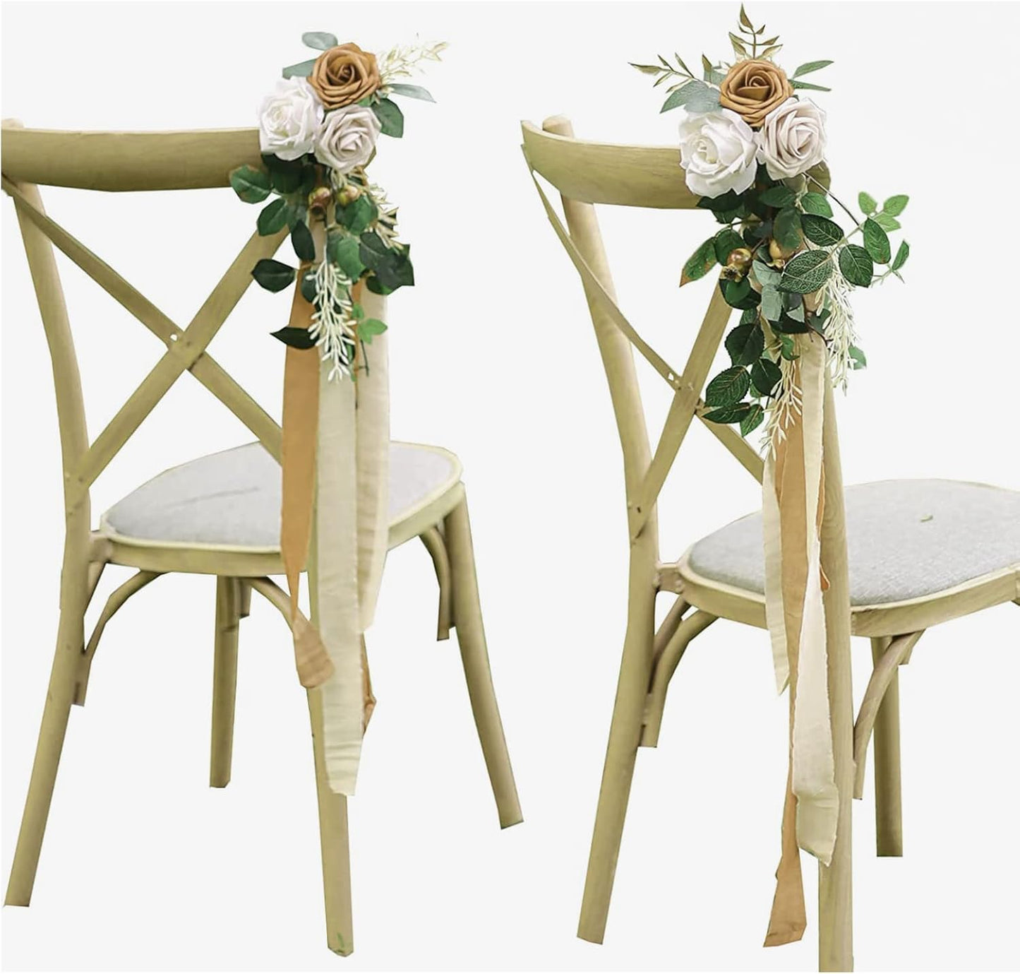 Lookein Set of 8 Pew Flowers for Wedding Ceremony Chair Decorations Bench Decoration Wedding Aisle Chair Decoration, Light Brown