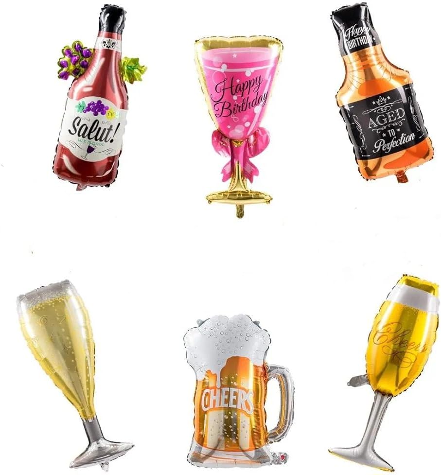 Collect Present Champagne and Wine Bottle Balloons – 12 Foil Balloons – Birthday, Bachelorette and Engagement Party Decorations