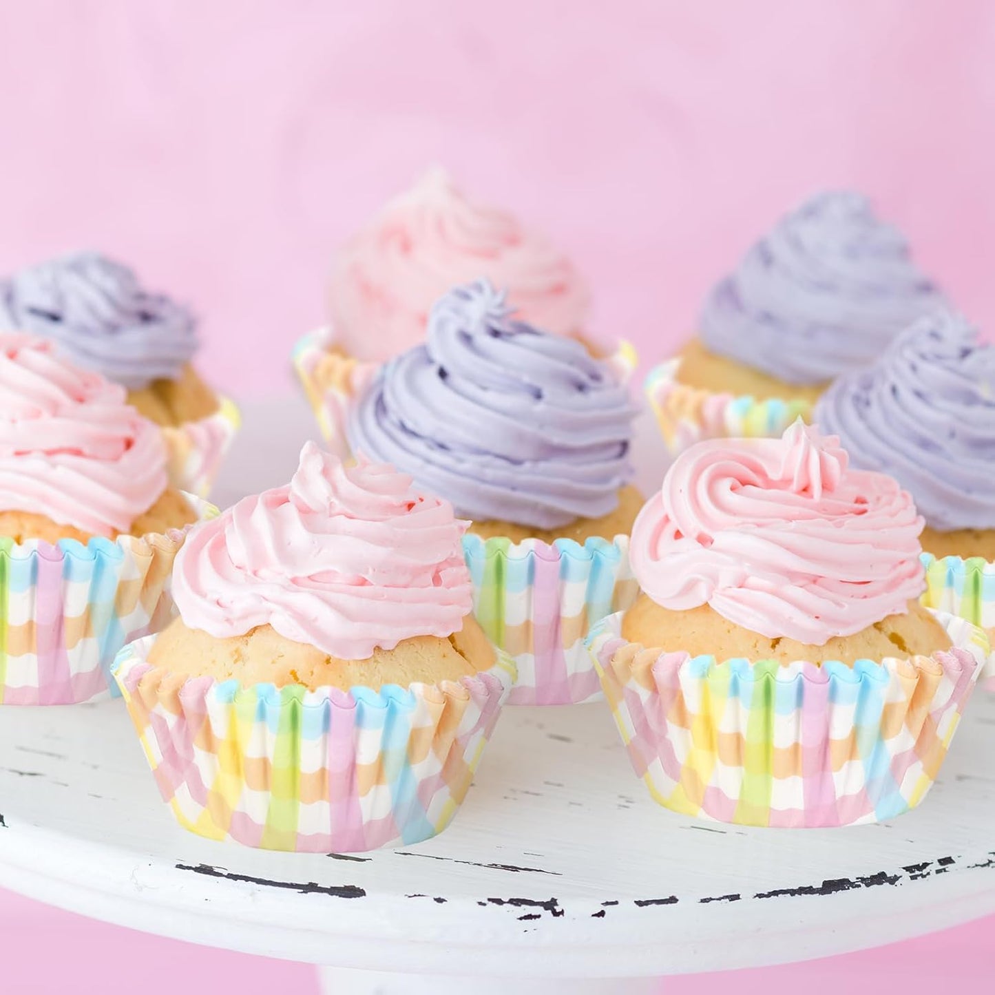 Whaline 300Pcs Pastel Plaid Paper Baking Cups Colorful Checkered Cupcake Liners Muffin Liner Cake Paper Cups Storage Container for Spring Party DIY Craft, 2x1.2 Inch