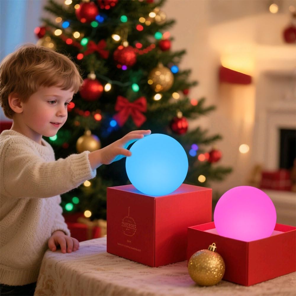 6-in Cordless LED Globe Orb Light for Kids, RGB Color Changing Orb Night Light Mood Lamp w/Remote, Rechargeable LED Ball Night Light Sphere Bedside Lamp, Ideal for Home Garden Patio Party Bar Decors