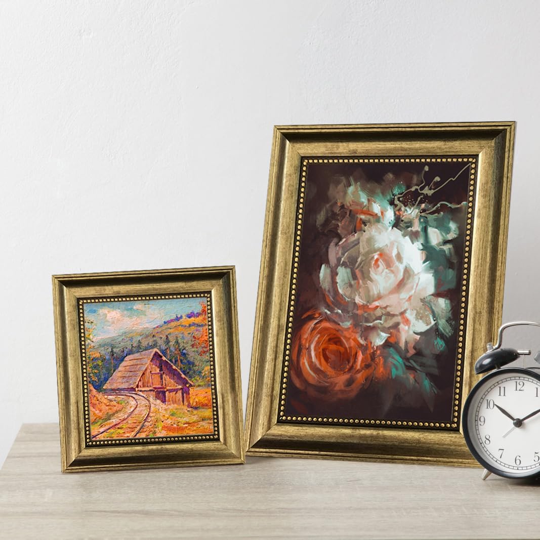 5x5 Picture Frame with Real Glass, 4 set Ornate Vintage Picture Frames for Wall or Tabletop Display, Gold 5 x 5 Frame for Wall home best gift