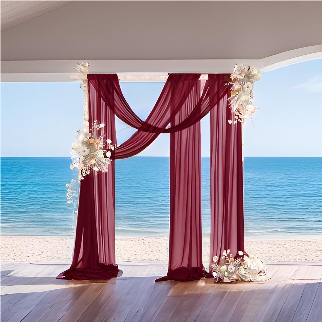 MLMW Christmas Wedding Arch Draping Fabric 1 Panel 29" x 20Ft Burgundy Sheer Wedding Arch Backdrop Drapes Outdoor Curtain for Ceremony Party Background Ceiling Decor