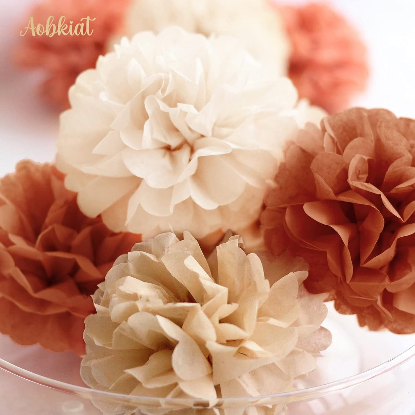 AOBKIAT Boho Fall Wedding Baby Shower Decorations,15PCS Brown Peach Tissue Paper Pom Poms,Circle Dots Colorful Paper Garland String Hanging Backdrop for Birthday Party,Retro Bridal Shower Engagement