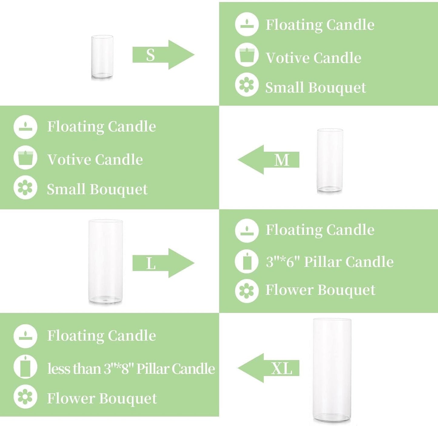 Glasseam Cylinder Vases Set of 12, Hurricane Candle Holder Clear Assorted Sizes, Modern Glass Cylinder Vase, Glass Vases for Centerpieces for Home Decor Wedding Centerpieces, Events, 6''+7.8''+10''
