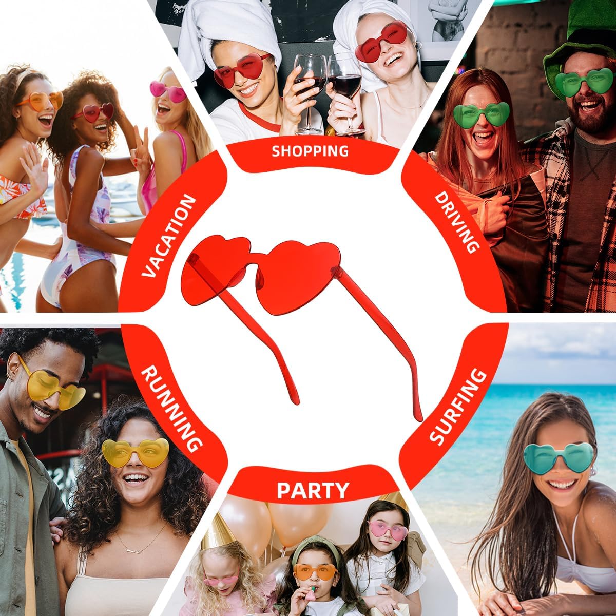 12/20/24 Pairs Heart Sunglasses for Women Men, Trendy Heart Shaped Rimless Transparent Sunglasses, Bachelorette Party