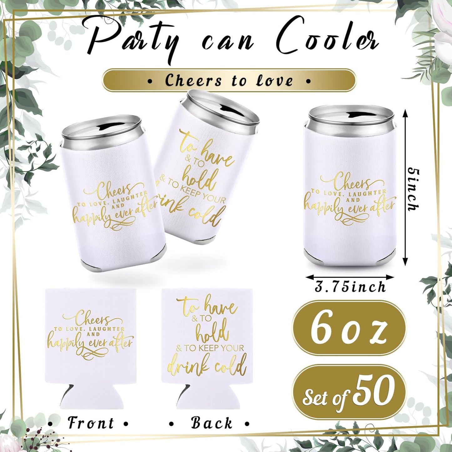 50 Pieces White Wedding Can Cooler Sleeves Bulk Engagement Party Favors for Guests Beer Cooler Cheers to Love Laughter Happily Ever After Rehearsal Dinner Decorations for Wedding Bridal