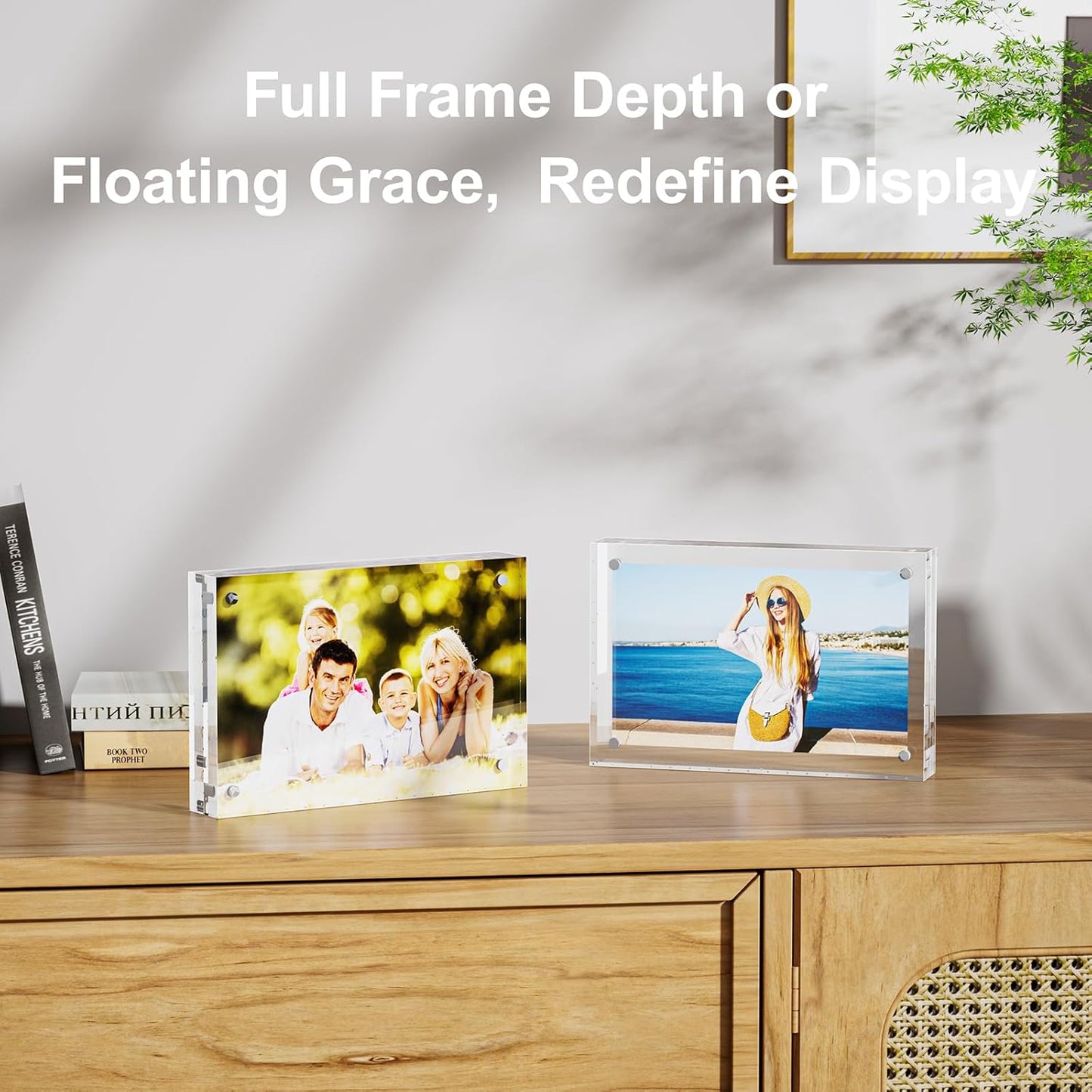 3 Pack 5x5 Acrylic Picture Frames - 20% Thicker Double Sided Magnetic Frame with UV Protection - Freestanding Clear Frameless Display for Tabletops - Modern Photo Frame Set for Home & Office Decor
