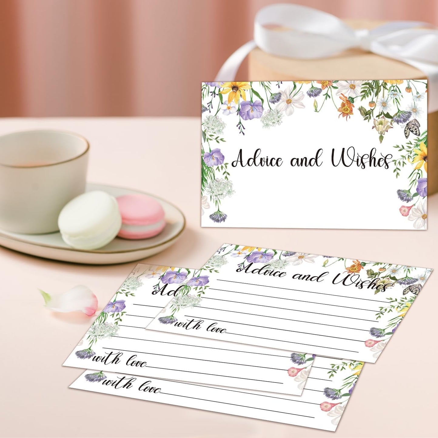 Floral Advice and Wishes Cards, Double-sided Blank Cards Suitable for Bridal Showers, Weddings, The Bride and Groom, Mr and Mrs, Engagement Party, Baby Shower, Pack of 25-06
