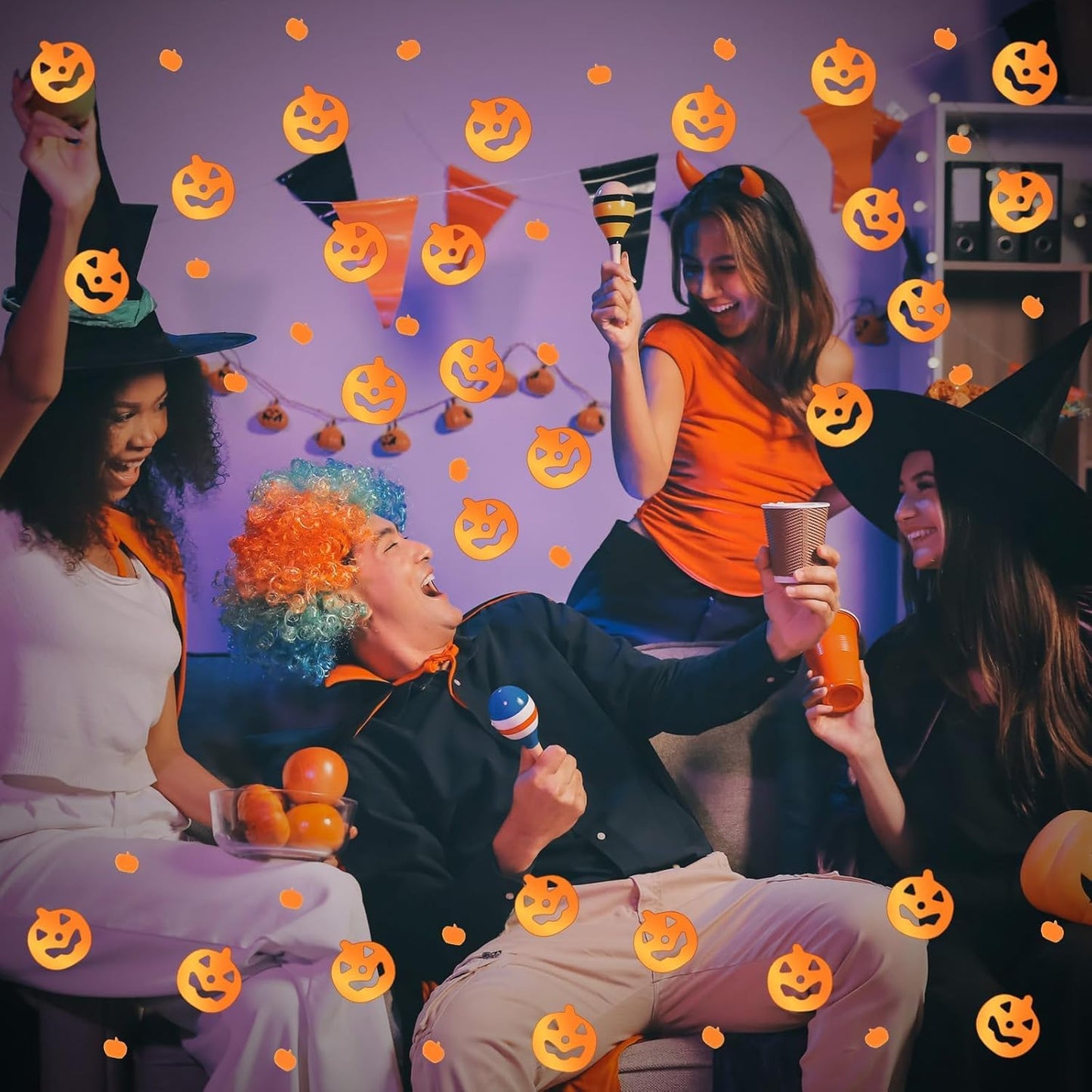 MARFOREVER Halloween Pumpkin Confetti Table Decorations, Orange Pumpkin Scatter Confetti Party Table Decor Mixed Size Pumpkin Sprinkles for Fall Halloween Party Supplies