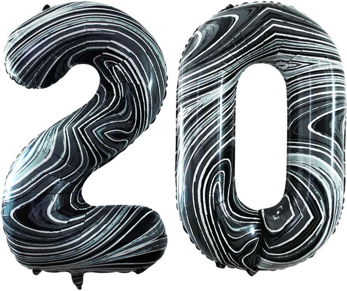 GOER Number 20 Balloons for 20th Birthday Party Decorations,42 Inch Jumbo Foil Helium Balloons for 20th Anniversary (Marble Black)