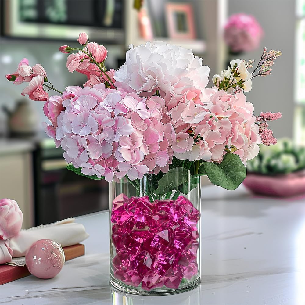 HappyFiller 15 OZ Burgundy Fake Ice Rocks Crystal Acrylic Gem Stone for Glass Vase Fillers,Candle Holder Decor, Wedding Centerpieces,Crafts,Dessert Table Decorative Scatter,Party,Home Accents